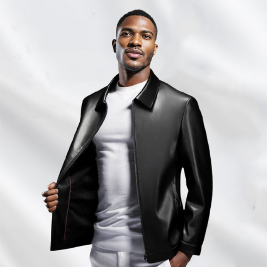 💥Fliwos® Men's Tough Vibe Leather Jacket – Slim Fit Design, Retro Hardware for Biker & Casual Looks