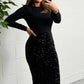 Women's Slim Fit Long Sleeve Sequin Midi Dress
