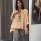 Women's Loose Lapel Buttoned Irregular Hem Top