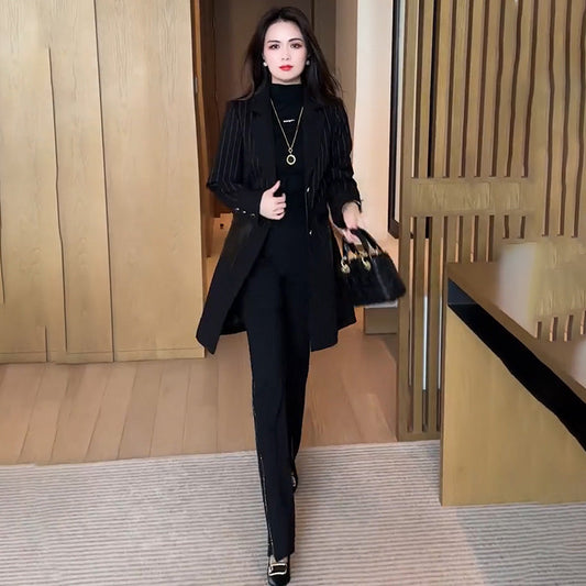 ⏳Time-limited 50% OFF⏰Women's Elegant Black Striped Coat