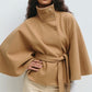 Women's Stand Collar Cape-Style Coat with Belt