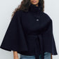 Women's Stand Collar Cape-Style Coat with Belt