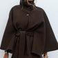 Women's Stand Collar Cape-Style Coat with Belt