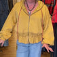 Chic Zip Up Hooded Jacket With Ruffle Hem